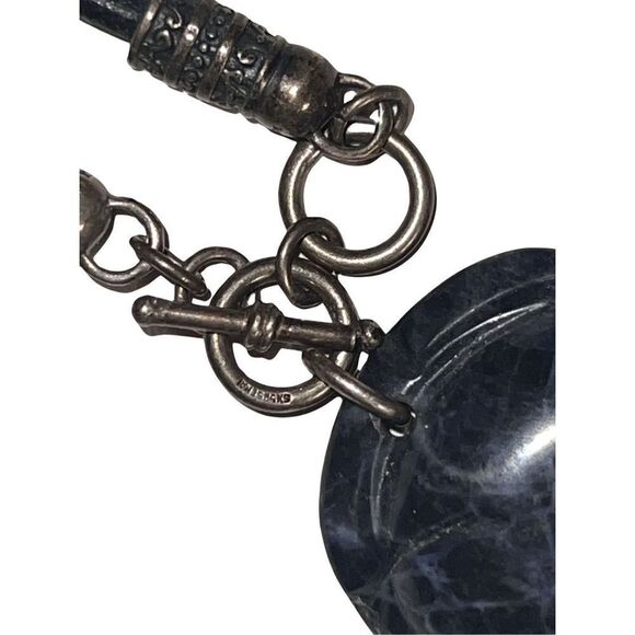 Vintage Genuine Blue Lapis Rose Pendent 925 Toggle Leather Choker Necklace - Picture 11 of 14